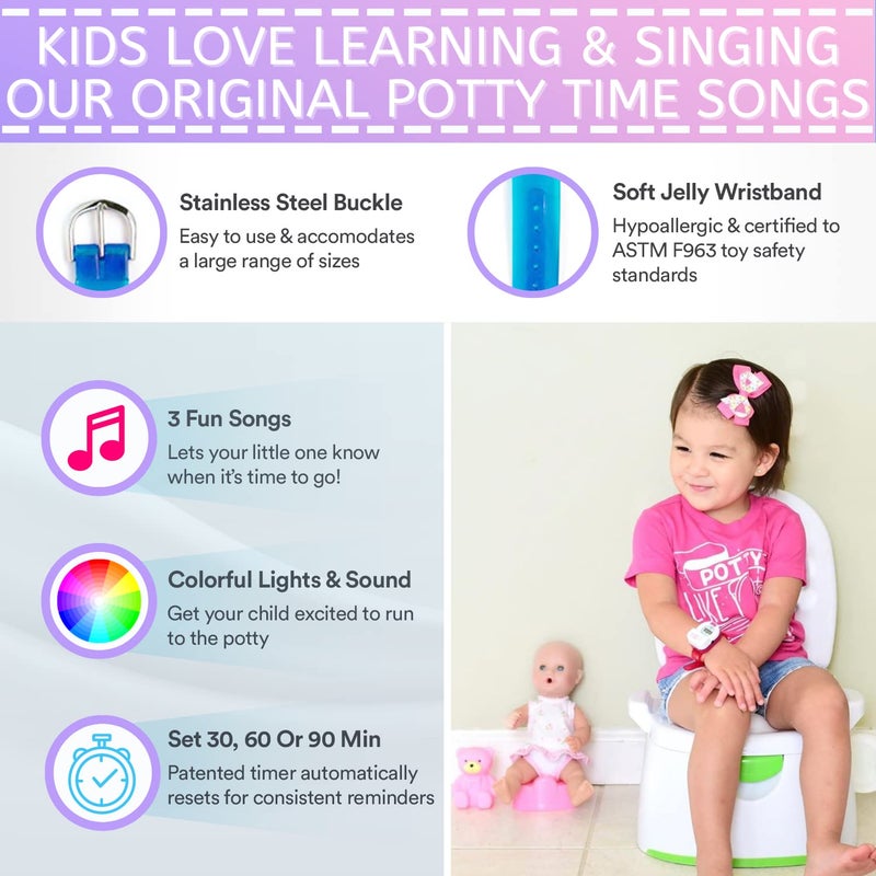 POTTY TIME Potty Watch for Kids Potty Training - Potty Training Watch with 3 Fun Flashing Lights and Music - Water-Resistant Watch - Potty Watch Remind Kids Every 30, 60 or 90 Minutes - Purple - Image 4
